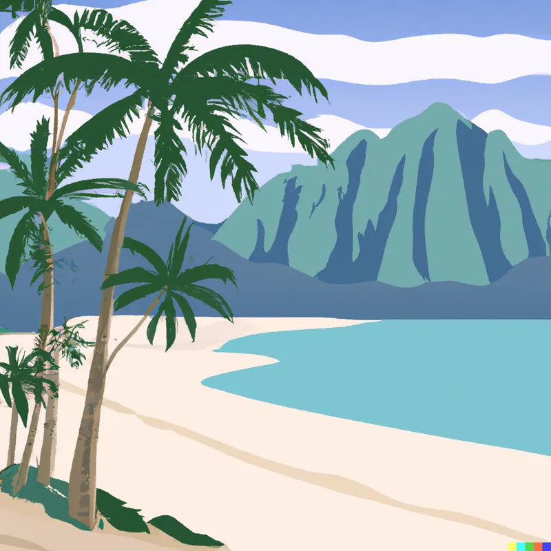 AI generated image of coconut palms on a beach by Dall-E from OpenAI.com